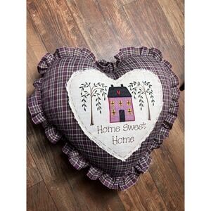 Shabby Chic Granny Pillow Checkered vintage heart Cottage Core Throw Pillow